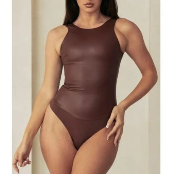 NWT Pinsy Shapewear High Neck Leather Bodysuit - Picture 1 of 7